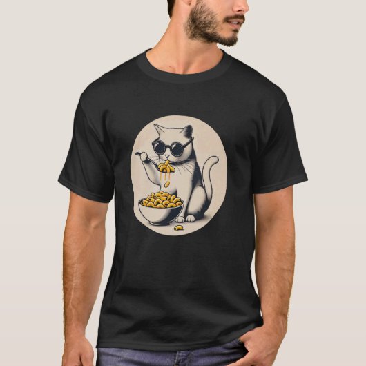 T-shirt Chat mangeant du mac et du fromage (Devant)
