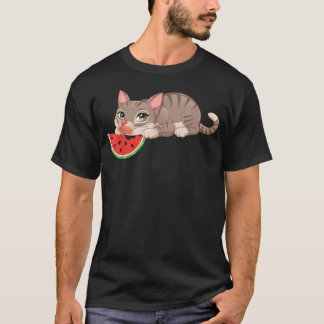 T-shirt Chat Mangeant Pastèque Melon Drôle