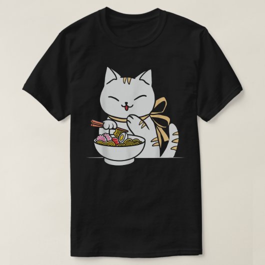 T-shirt Chat Manger Ramen Bowl Kawaii Anime Japonais migno (Design devant)