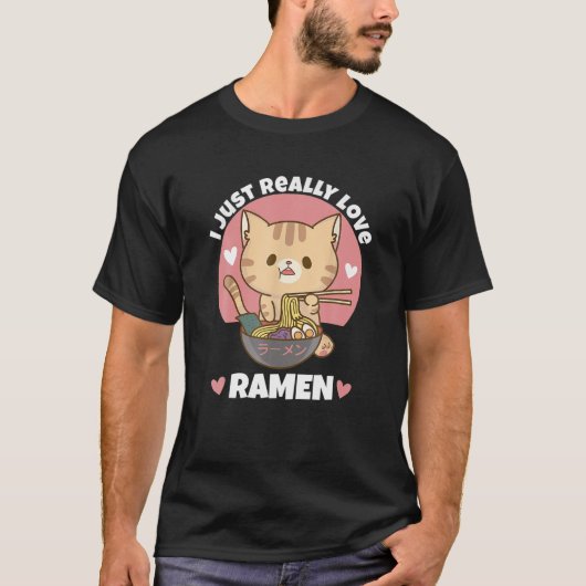 T-shirt Chat Manger Ramen Noodle Femmes Hommes Ado Garçon  (Devant)