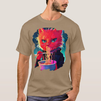 T-shirt Chat Manger Ramen nouilles Cool Anime Chats Foody