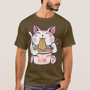 T-shirt Chat Manger Ramen nouilles Cute Kawaii