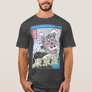 T-shirt Chat Manger Sushi Surf Kanagawa Wave Kawaii Vapo