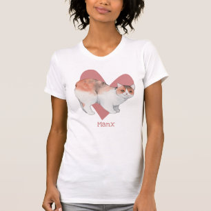 T-shirt Chat Manx Aquarelle Kitty Coeur rose
