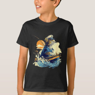 T-shirt Chat Marinier Capitaine Bateau Pêche