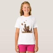 T-shirt Chat marron et papillons de nuit (Devant entier)