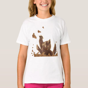 T-shirt Chat marron et papillons de nuit