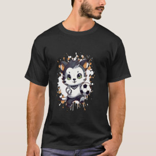 T-shirt Chat mascotte de bande dessinée jouant au football