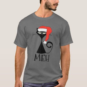 T-shirt Chat Meh Noir de Noël - Drôle Noël Sarcastique Tee