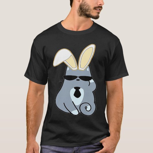 T-shirt Chat Mème Hipster Oreilles de Lapin de Pâques (Devant)