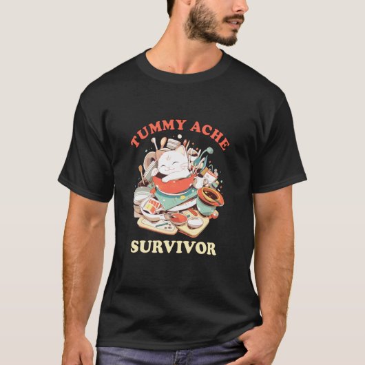 T-shirt Chat Mème Survivant Mal De Ventre (Devant)