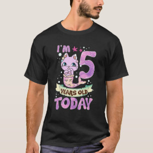 T-shirt Chat Mermaid Mercat Kitty Cadeau Filles 5ème Anniv
