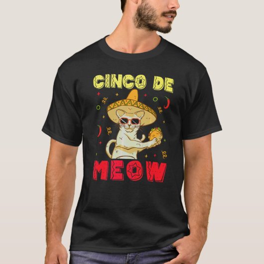 T-shirt Chat Mexicain De Cinco De Mayo Dansant (Devant)