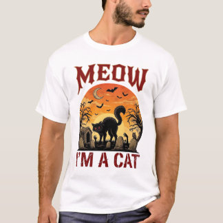 T-shirt Chat Miaou Halloween Cimetière Noir_1