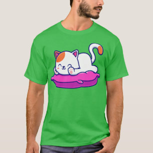 T-shirt Chat mignon allongé sur un dessin animé d'oreiller