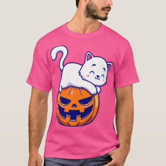 T-shirt Chat mignon allongé sur une citrouille, dessin ani