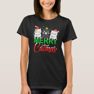 T-shirt Chat Mignon Amateur Éclairages Noël Santa Joyeux C