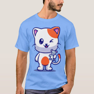 T-shirt Chat mignon attrape bébé souris Cartoon