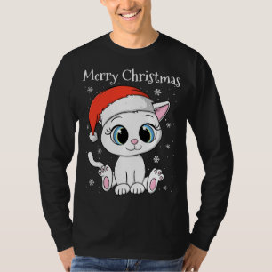 T-shirt Chat mignon avec chapeau de Noël Joyeux Noël