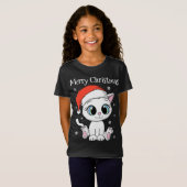 T-Shirt Chat mignon avec chapeau de Père Noël Joyeux Noël (Devant entier)