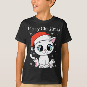 T-shirt Chat mignon avec chapeau de Père Noël Joyeux Noël