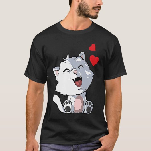 T-shirt Chat mignon avec Coeurs 2 (Devant)