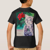 T-shirt Chat mignon avec fleur rouge (Dos)