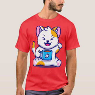 T-shirt Chat Mignon Avec Tasse À Café Dessin Animé