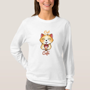 T-shirt chat mignon buvant du thé au lait Boba