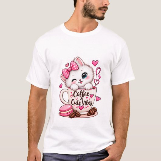 T-shirt chat mignon café (Devant)