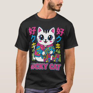 T-shirt Chat Mignon Chanceux Vêtement de Rue Japonais Masc