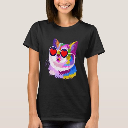 T-shirt Chat mignon coeurs Saint-Valentin (Devant)