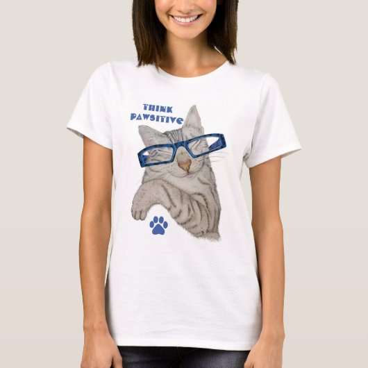 T-shirt Chat mignon dans les spécifications Pense Pawsitiv (Devant)