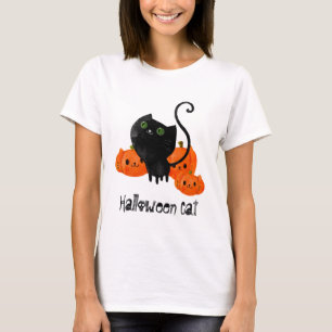 T-shirt Chat mignon de Halloween avec des citrouilles