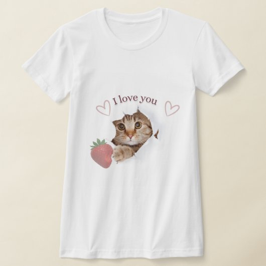 T-shirt Chat Mignon Design Fraise “Je T'Aime” (Poser)