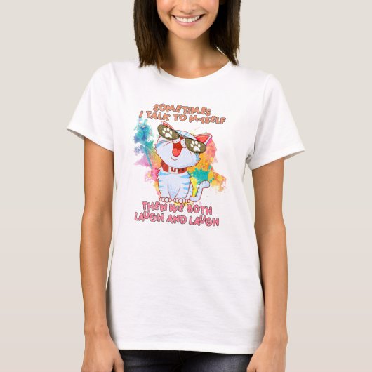 T-shirt Chat mignon drôle | Parfois, Je Me Parle À Moi-Mêm (Devant)