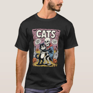 T-shirt Chat mignon embrassant un squelette, bande dessiné