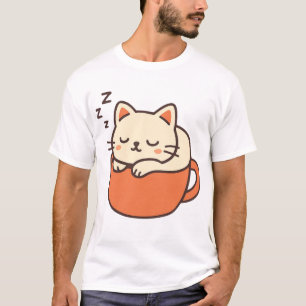 T-shirt Chat mignon endormi dans une tasse à café