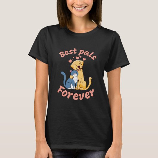 T-shirt Chat mignon et Chien heureux. Les meilleurs amis p (Devant)