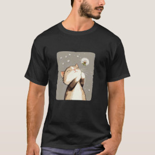 T-shirt Chat mignon et rêveur avec un pissenlit dans les p