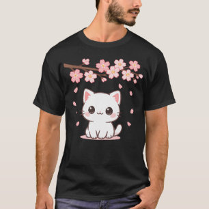 T-shirt Chat Mignon Fleur de Cerisier Japon Anime Kawaii