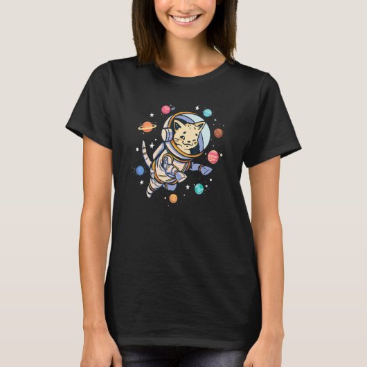 T-shirt Chat mignon flottant dans l'espace - Graphique de (Devant)