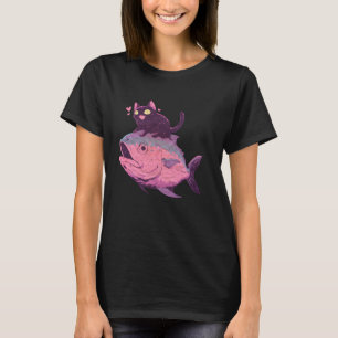 T-shirt Chat mignon gothique pastel kawaii montant un thon