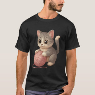 T-shirt Chat mignon jouant avec la boule de laine Adorable