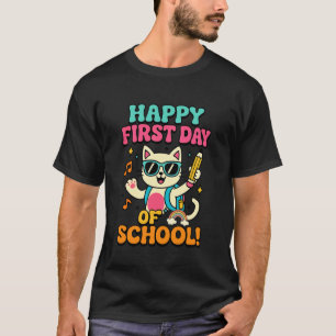 T-shirt Chat Mignon Jour de Rentrée Heureux de Rentrer à l