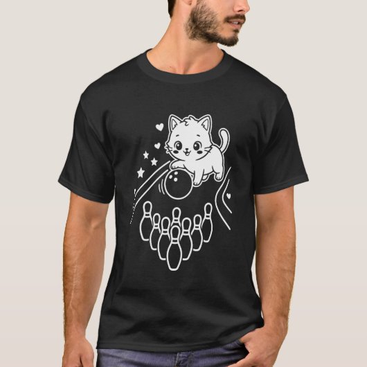 T-shirt Chat Mignon Kawaii Bowling Manches Longues (Devant)