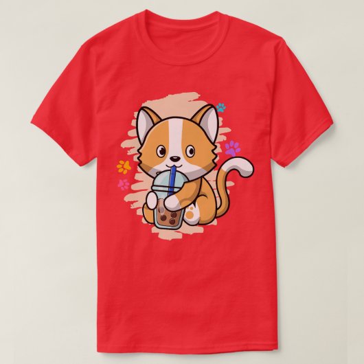 T-shirt Chat Mignon Kawaii Buvant du Bubble Tea Bubble Tea (Design devant)