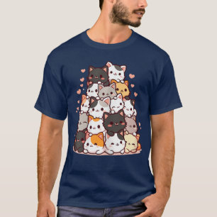 T-shirt Chat mignon Kawaii dessin animé amis chats Anime