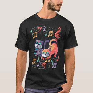 T-shirt Chat Mignon Kitty Joue Note De Musique Clé De Sol