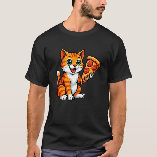 T-shirt Chat Mignon Mangant de la Pizza (Devant)